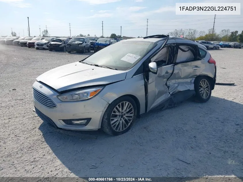 2016 Ford Focus Titanium VIN: 1FADP3N22GL224751 Lot: 40661766