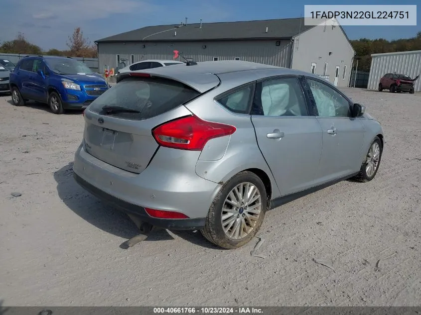 2016 Ford Focus Titanium VIN: 1FADP3N22GL224751 Lot: 40661766