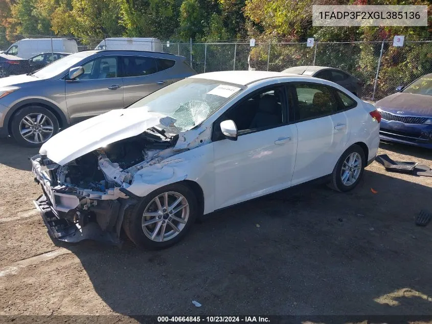 2016 Ford Focus Se VIN: 1FADP3F2XGL385136 Lot: 40664845