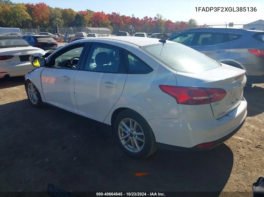 2016 Ford Focus Se VIN: 1FADP3F2XGL385136 Lot: 40664845