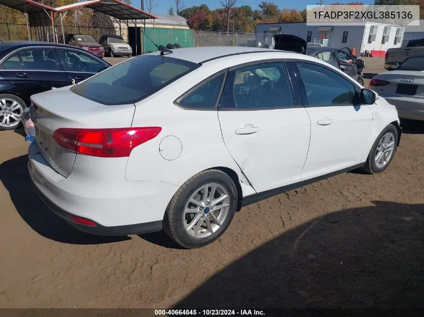 2016 Ford Focus Se VIN: 1FADP3F2XGL385136 Lot: 40664845