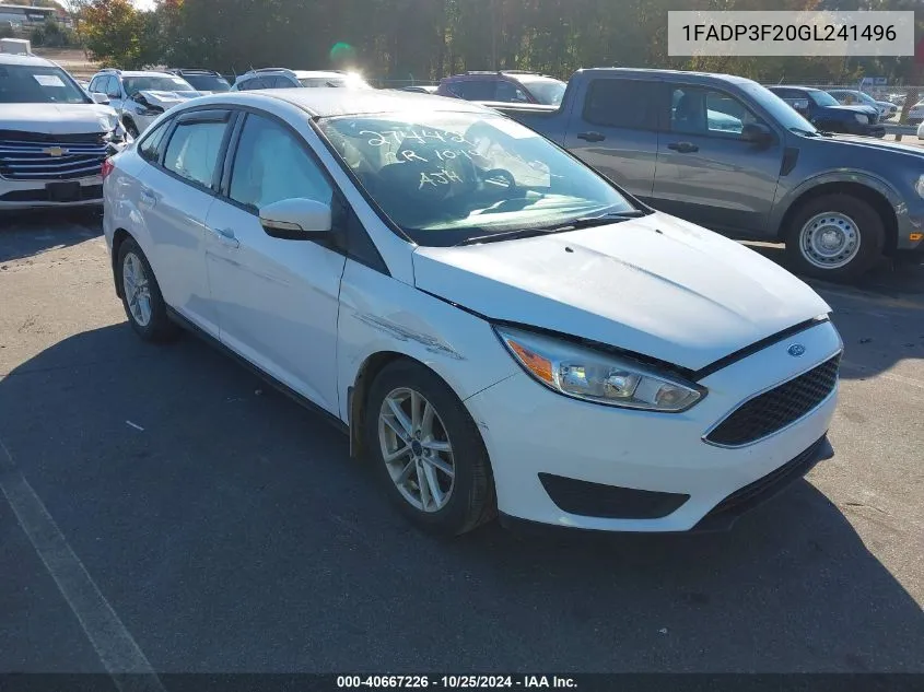 2016 Ford Focus Se VIN: 1FADP3F20GL241496 Lot: 40667226