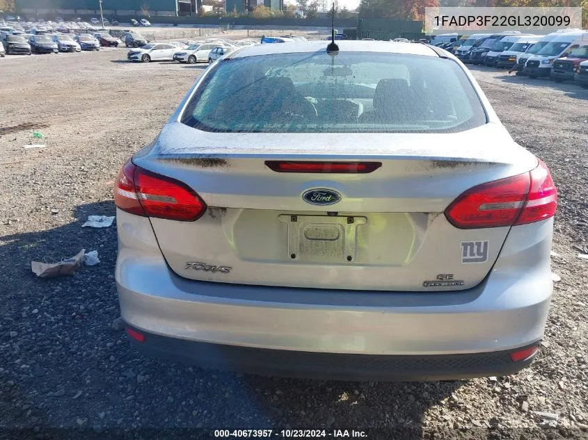 2016 Ford Focus Se VIN: 1FADP3F22GL320099 Lot: 40673957