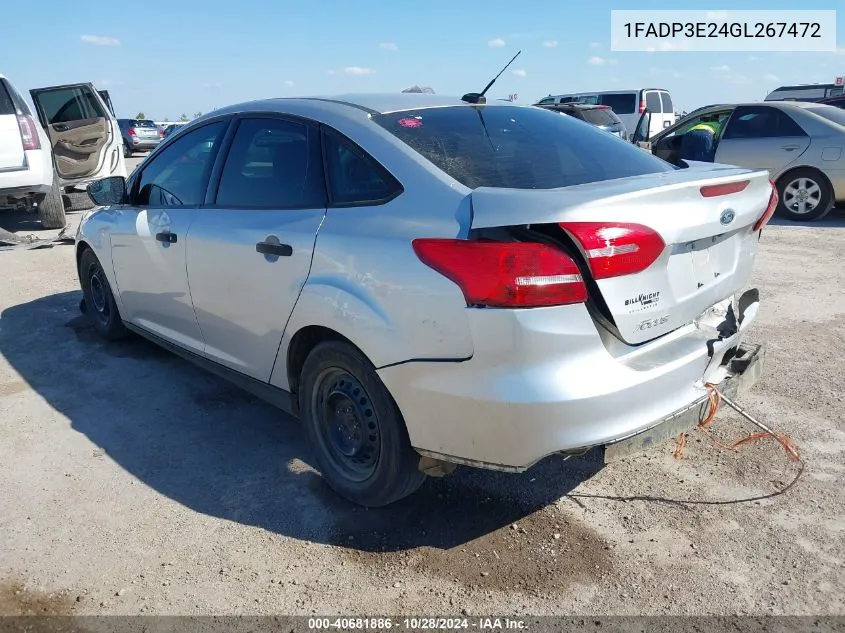 2016 Ford Focus S VIN: 1FADP3E24GL267472 Lot: 40681886