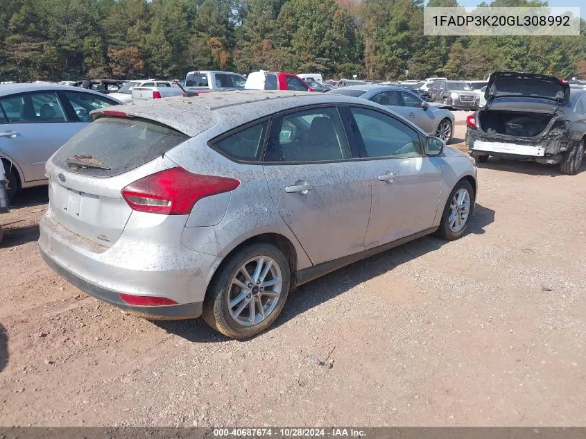 2016 Ford Focus Se VIN: 1FADP3K20GL308992 Lot: 40687674