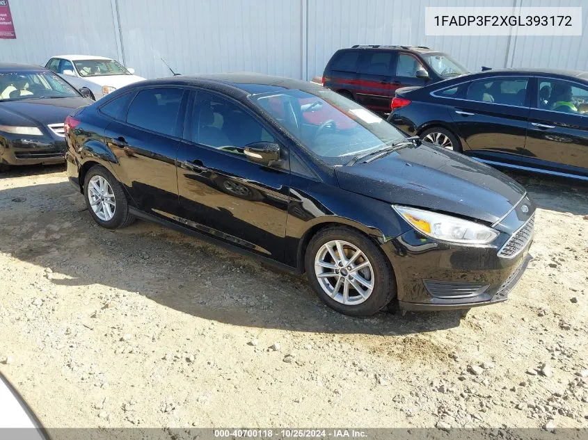 2016 Ford Focus Se VIN: 1FADP3F2XGL393172 Lot: 40700118