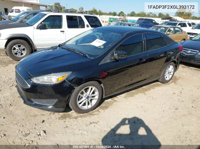 2016 Ford Focus Se VIN: 1FADP3F2XGL393172 Lot: 40700118