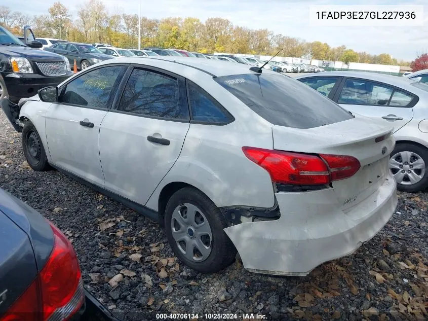 2016 Ford Focus S VIN: 1FADP3E27GL227936 Lot: 40706134