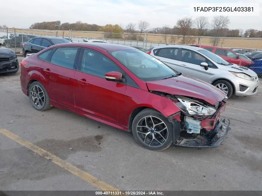 2016 Ford Focus Se VIN: 1FADP3F25GL403381 Lot: 40711331