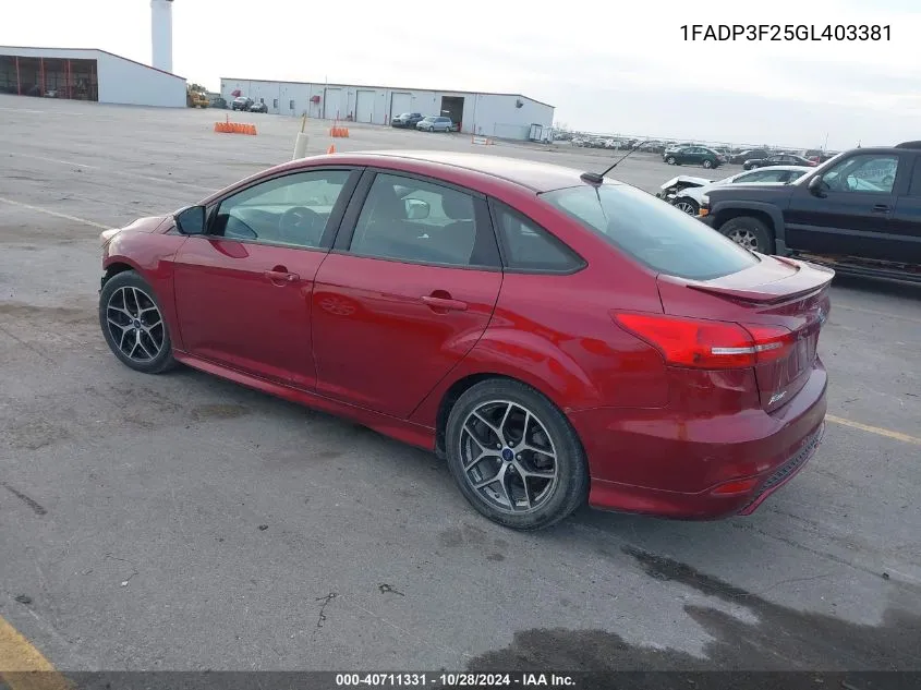 2016 Ford Focus Se VIN: 1FADP3F25GL403381 Lot: 40711331