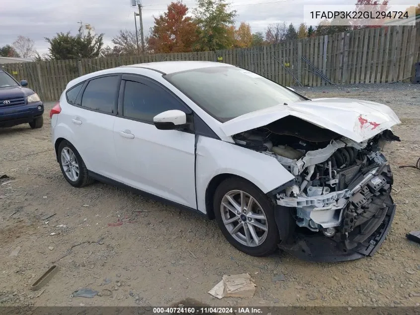 2016 Ford Focus Se VIN: 1FADP3K22GL294724 Lot: 40724160