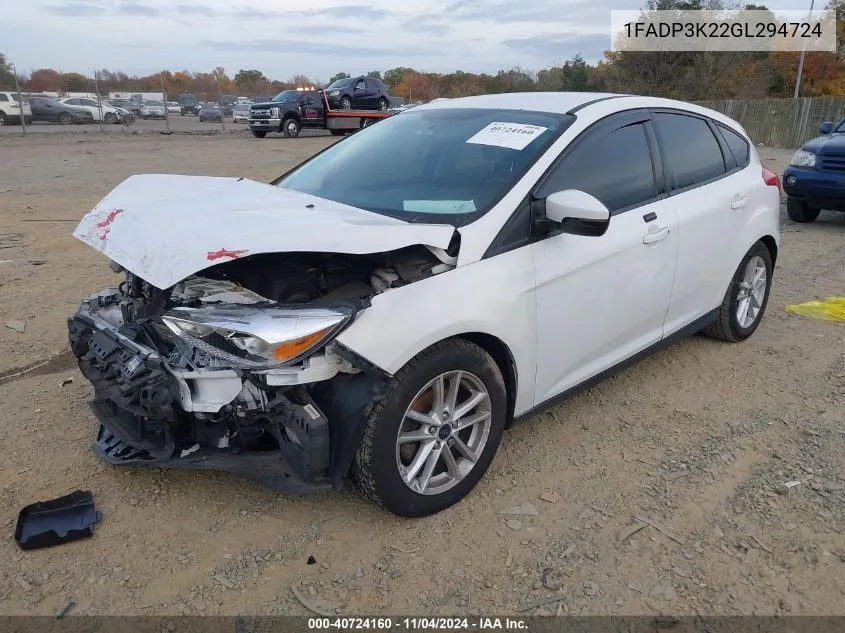 2016 Ford Focus Se VIN: 1FADP3K22GL294724 Lot: 40724160