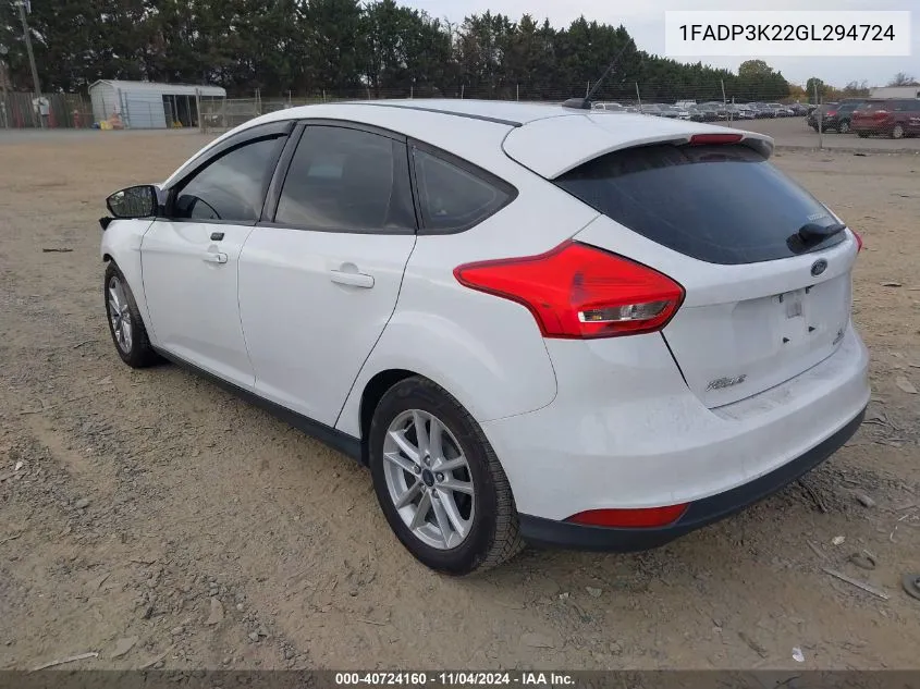 2016 Ford Focus Se VIN: 1FADP3K22GL294724 Lot: 40724160