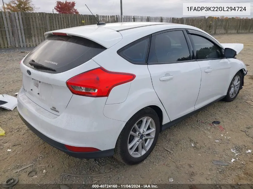 2016 Ford Focus Se VIN: 1FADP3K22GL294724 Lot: 40724160