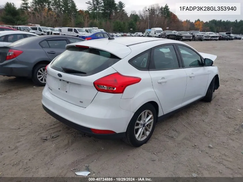 2016 Ford Focus Se VIN: 1FADP3K28GL353940 Lot: 40724885