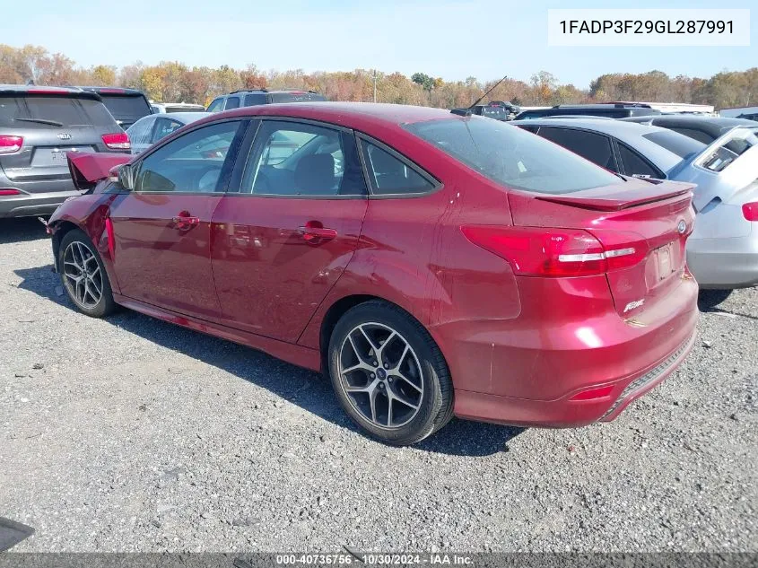 2016 Ford Focus Se VIN: 1FADP3F29GL287991 Lot: 40736756