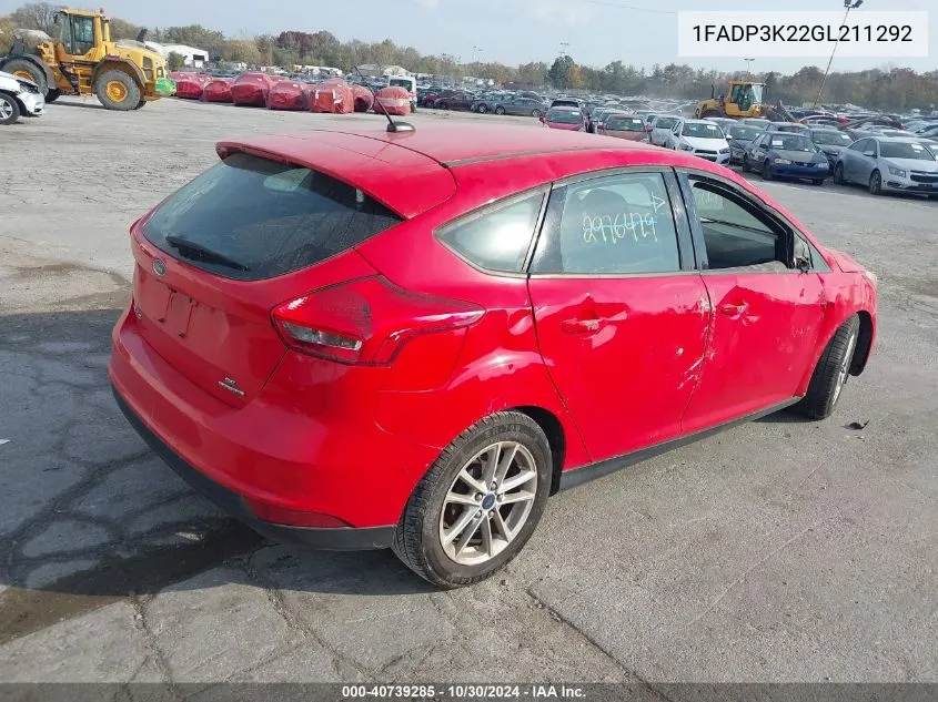 2016 Ford Focus Se VIN: 1FADP3K22GL211292 Lot: 40739285