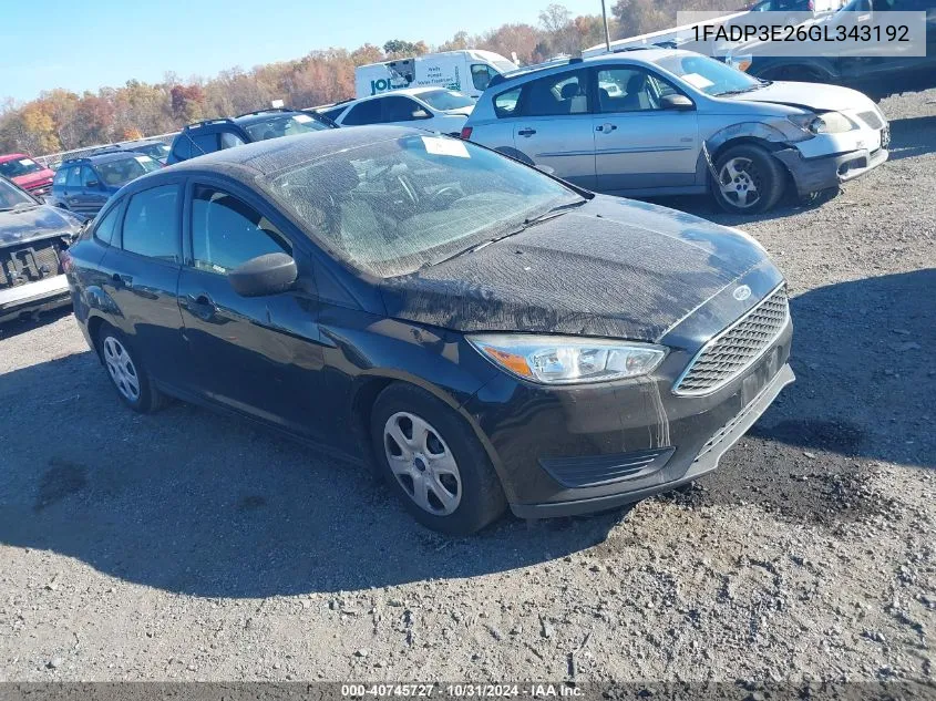 2016 Ford Focus S VIN: 1FADP3E26GL343192 Lot: 40745727