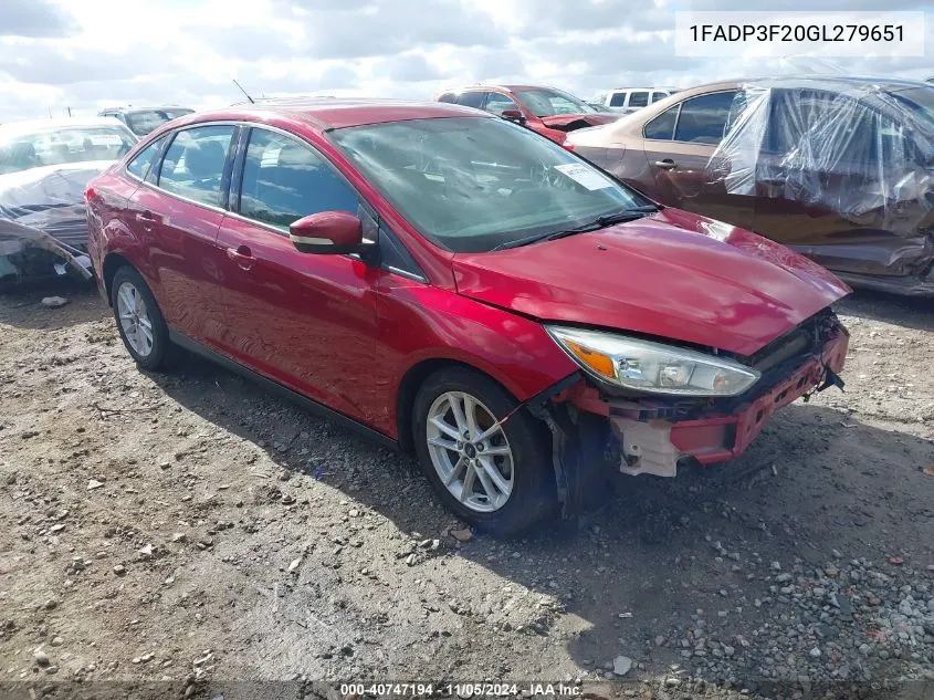 2016 Ford Focus Se VIN: 1FADP3F20GL279651 Lot: 40747194