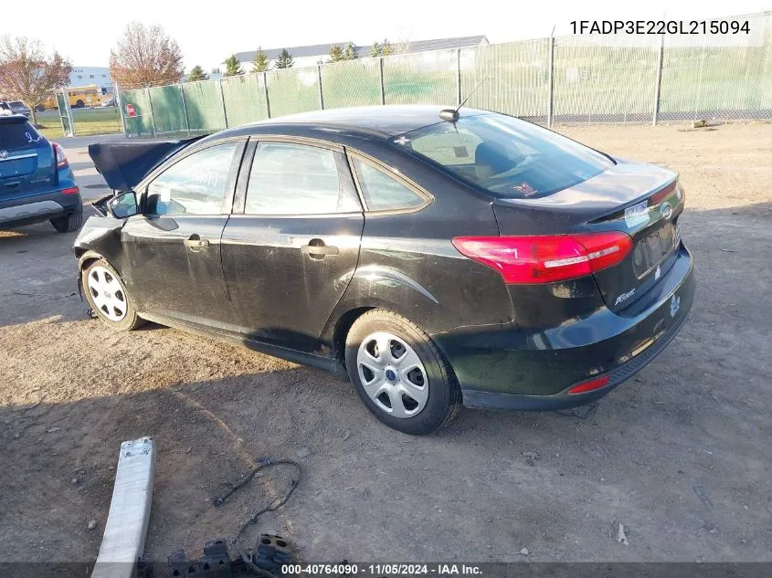 2016 Ford Focus S VIN: 1FADP3E22GL215094 Lot: 40764090