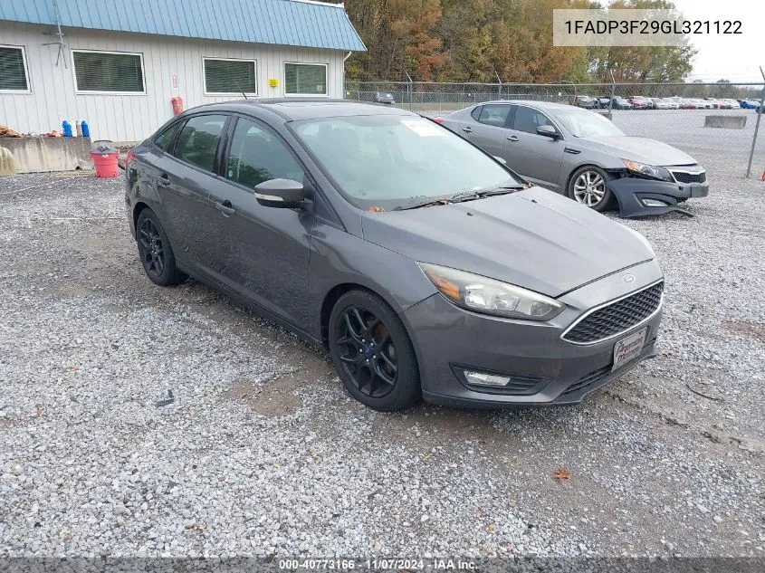 2016 Ford Focus Se VIN: 1FADP3F29GL321122 Lot: 40773166