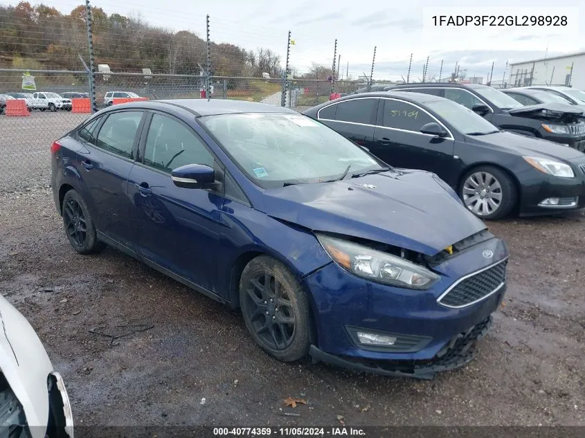 2016 Ford Focus Se VIN: 1FADP3F22GL298928 Lot: 40774359