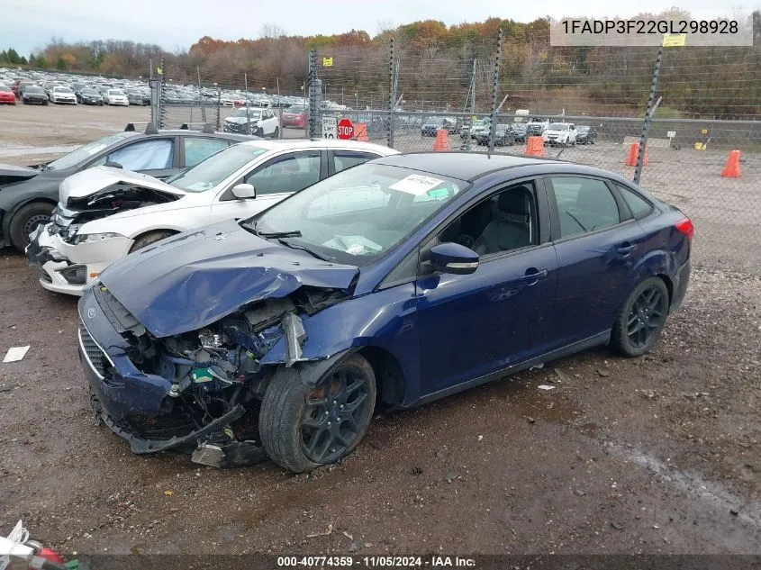 2016 Ford Focus Se VIN: 1FADP3F22GL298928 Lot: 40774359