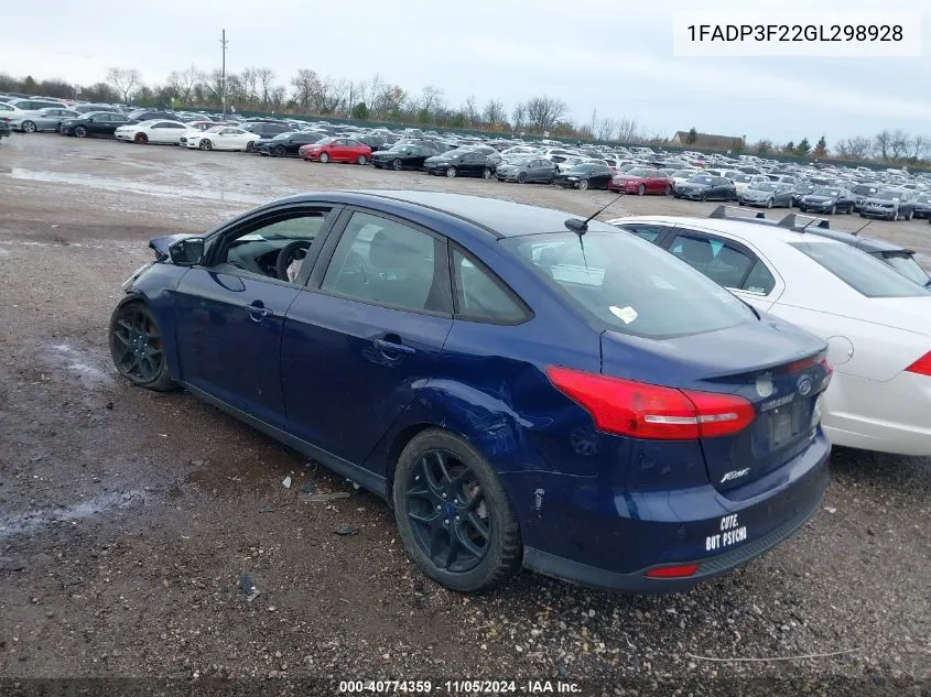 2016 Ford Focus Se VIN: 1FADP3F22GL298928 Lot: 40774359