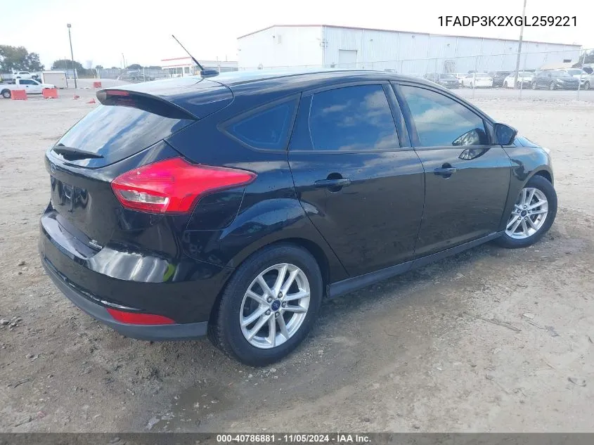 2016 Ford Focus Se VIN: 1FADP3K2XGL259221 Lot: 40786881