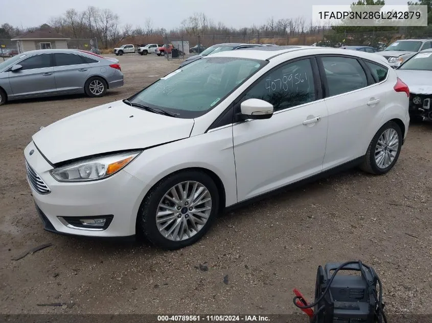 2016 Ford Focus Titanium VIN: 1FADP3N28GL242879 Lot: 40789561