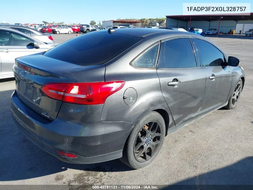 2016 Ford Focus Se VIN: 1FADP3F2XGL328757 Lot: 40791131