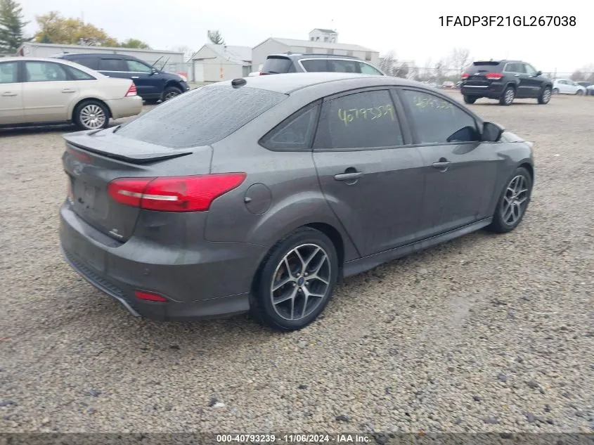 2016 Ford Focus Se VIN: 1FADP3F21GL267038 Lot: 40793239