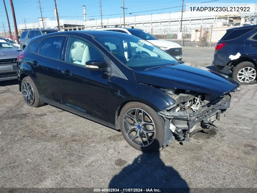 2016 Ford Focus Se VIN: 1FADP3K23GL212922 Lot: 40802934