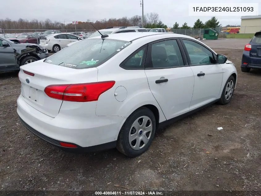 2016 Ford Focus S VIN: 1FADP3E24GL251093 Lot: 40804611