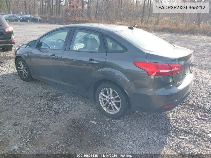 2016 Ford Focus Se VIN: 1FADP3F2XGL365212 Lot: 40809636