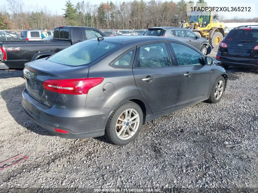 2016 Ford Focus Se VIN: 1FADP3F2XGL365212 Lot: 40809636