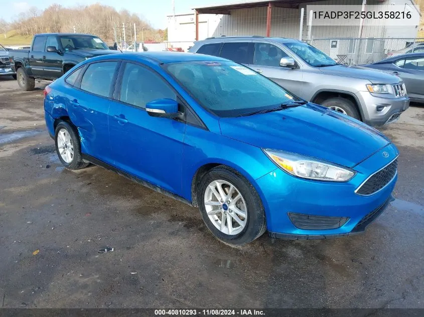 2016 Ford Focus Se VIN: 1FADP3F25GL358216 Lot: 40810293