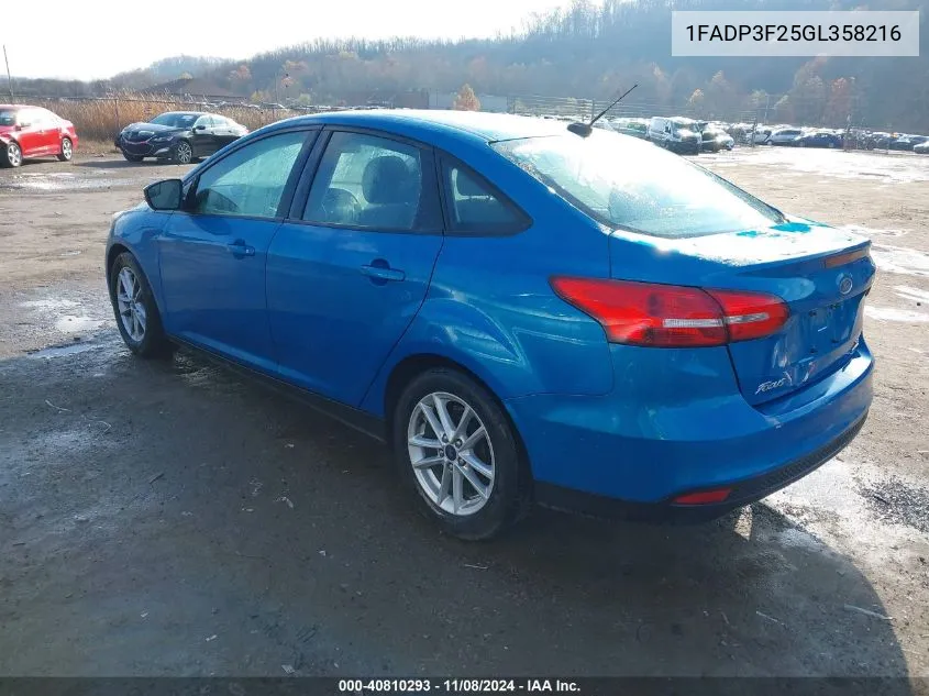 2016 Ford Focus Se VIN: 1FADP3F25GL358216 Lot: 40810293