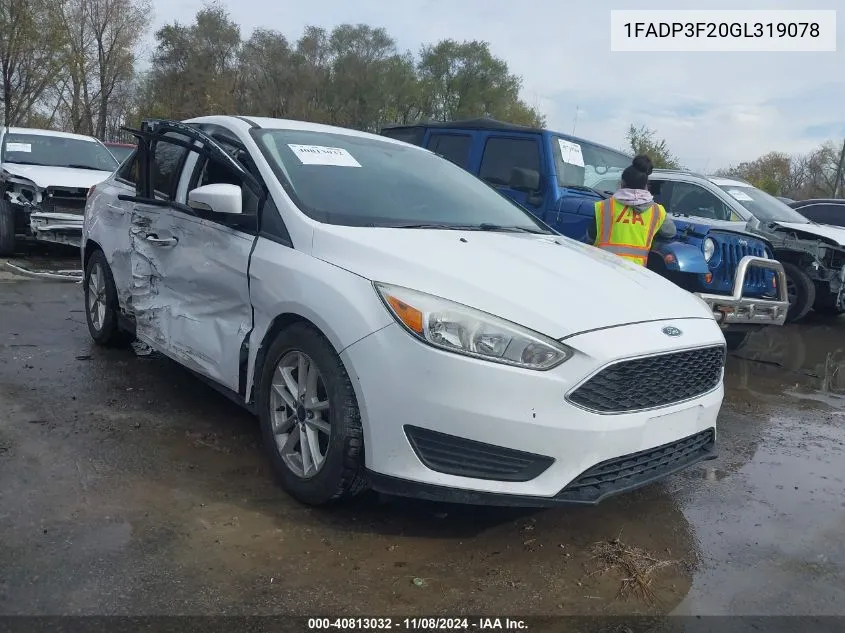 2016 Ford Focus Se VIN: 1FADP3F20GL319078 Lot: 40813032