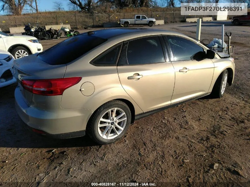 2016 Ford Focus Se VIN: 1FADP3F27GL298391 Lot: 40828167