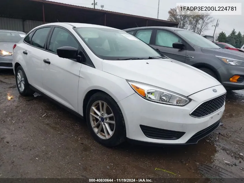 2016 Ford Focus S VIN: 1FADP3E20GL224781 Lot: 40830644