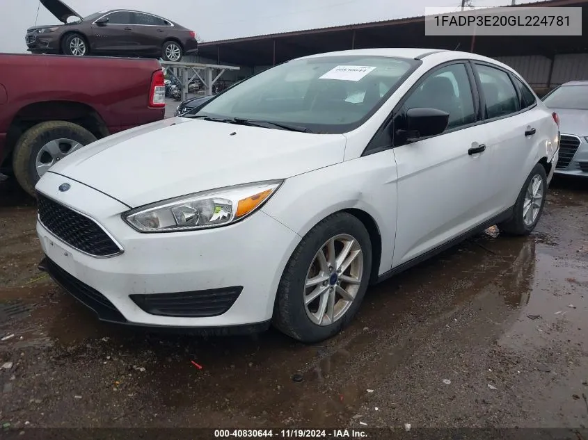 2016 Ford Focus S VIN: 1FADP3E20GL224781 Lot: 40830644