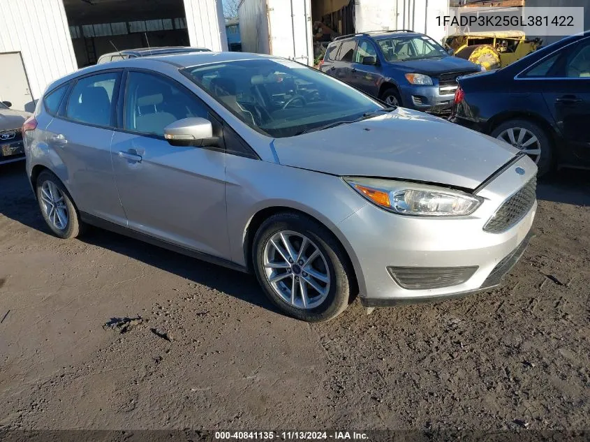 2016 Ford Focus Se VIN: 1FADP3K25GL381422 Lot: 40841135