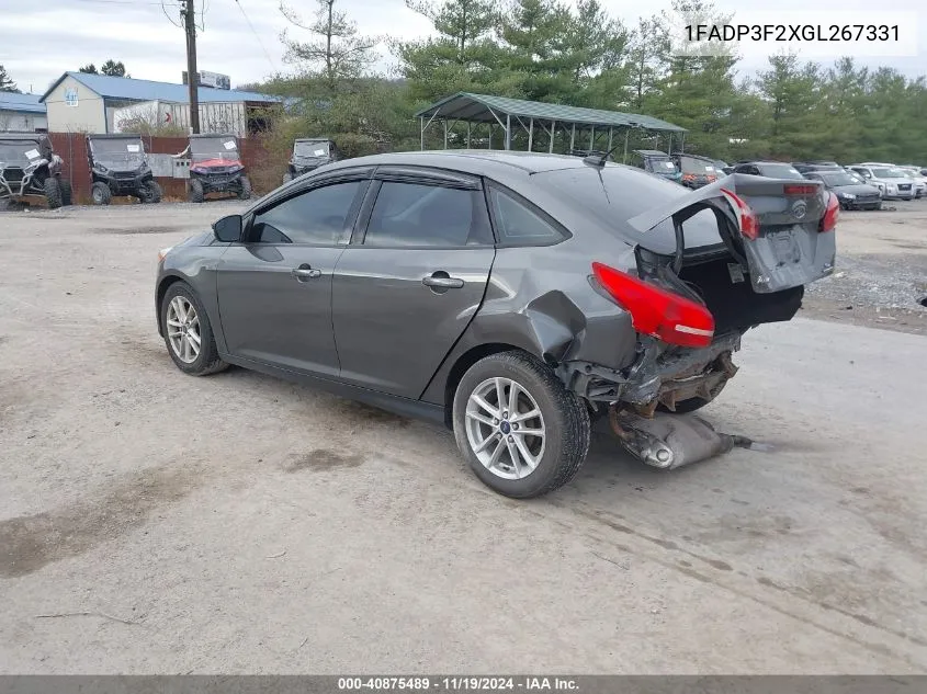 2016 Ford Focus Se VIN: 1FADP3F2XGL267331 Lot: 40875489