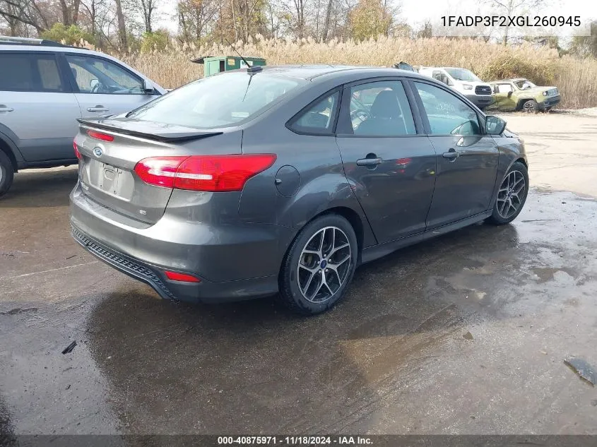 2016 Ford Focus Se VIN: 1FADP3F2XGL260945 Lot: 40875971