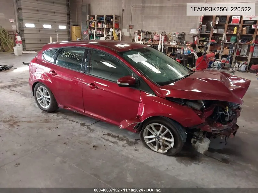 2016 Ford Focus Se VIN: 1FADP3K25GL220522 Lot: 40887152