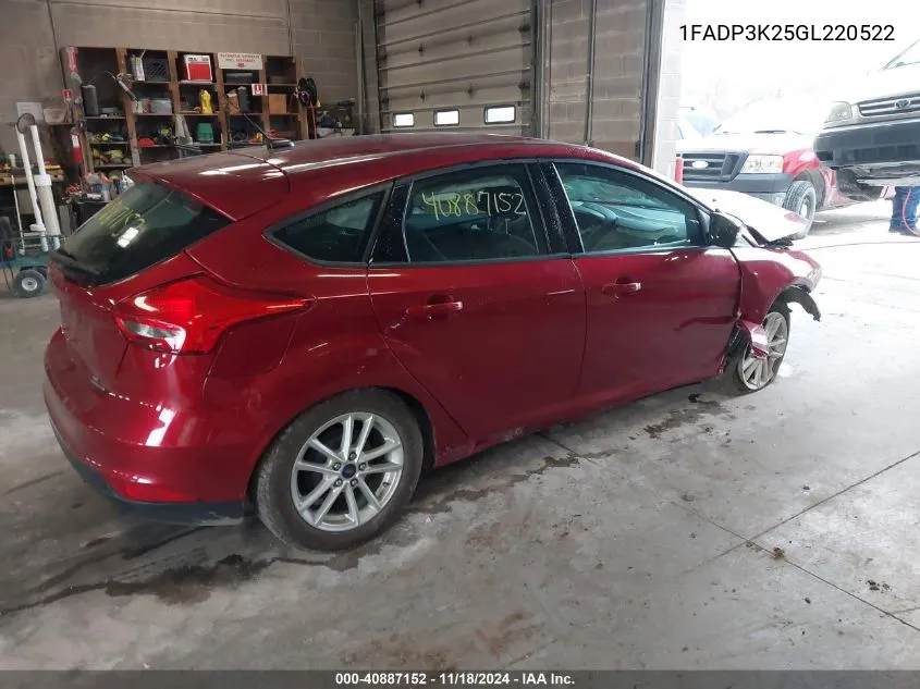 2016 Ford Focus Se VIN: 1FADP3K25GL220522 Lot: 40887152