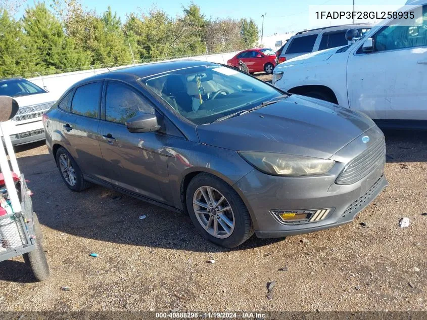 2016 Ford Focus Se VIN: 1FADP3F28GL258935 Lot: 40888298