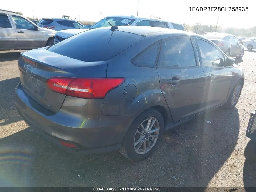 2016 Ford Focus Se VIN: 1FADP3F28GL258935 Lot: 40888298