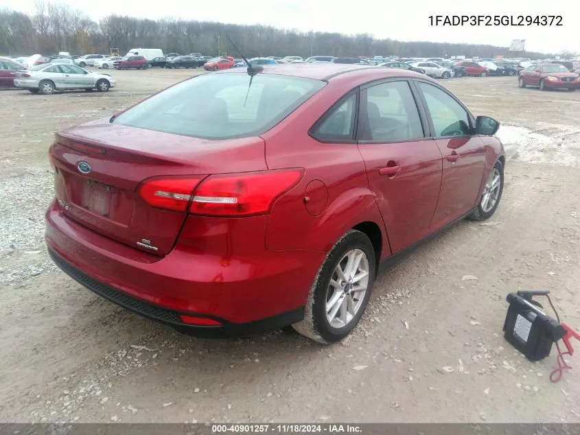 2016 Ford Focus Se VIN: 1FADP3F25GL294372 Lot: 40901257